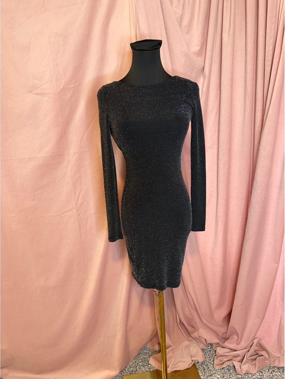 Lulus Black Metallic Long Sleeve Bodycon Dress Size Small